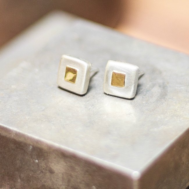 Chunky squares of gold studs - small